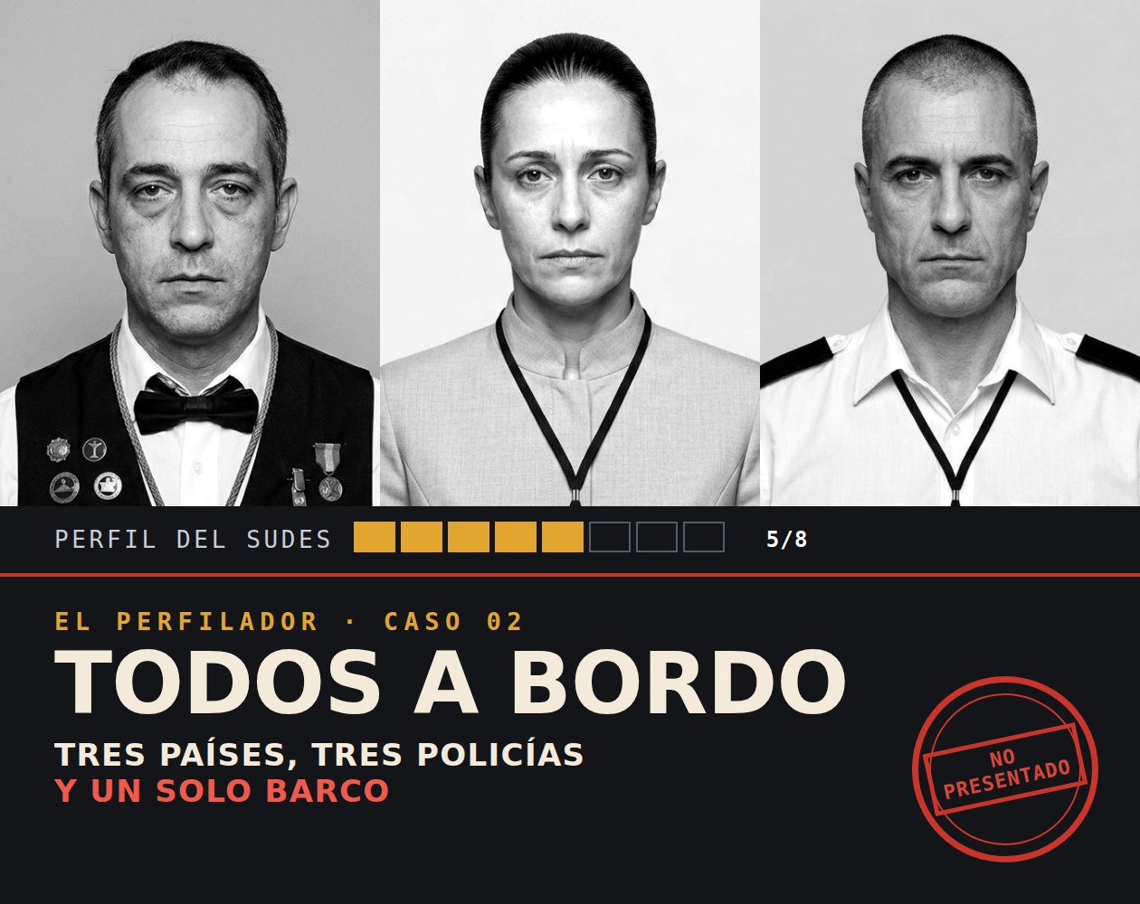 Tres fichas de tripulación de un crucero: un camarero, una supervisora de camarotes y un oficial de seguridad. Caso 02: Todos a bordo.